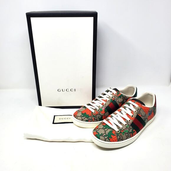 Gucci GG Supreme Monogram Logo Strawberry Lace Up Sneaker 433900 Size 36 US 6 - Picture 2 of 14